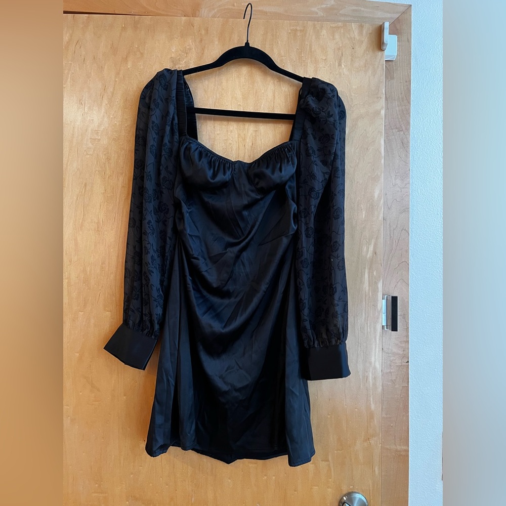 Danielle Bernstein Black satin and sheer mini dress